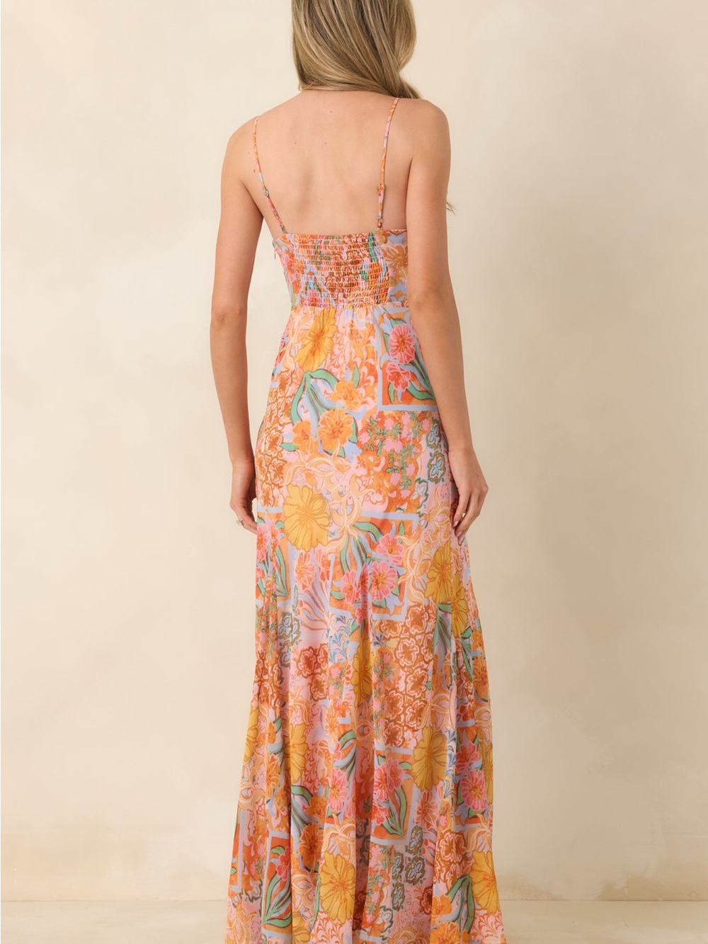 Dress Forum Peach & Orange Floral Twist-Front Maxi Dress - Picture 3 of 8